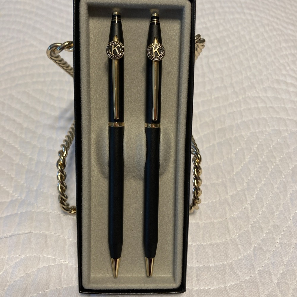 Quill Lifetime Guaranteed Pen & Pencil Black/Gold Set  Made In USA  Kiwanis Logo